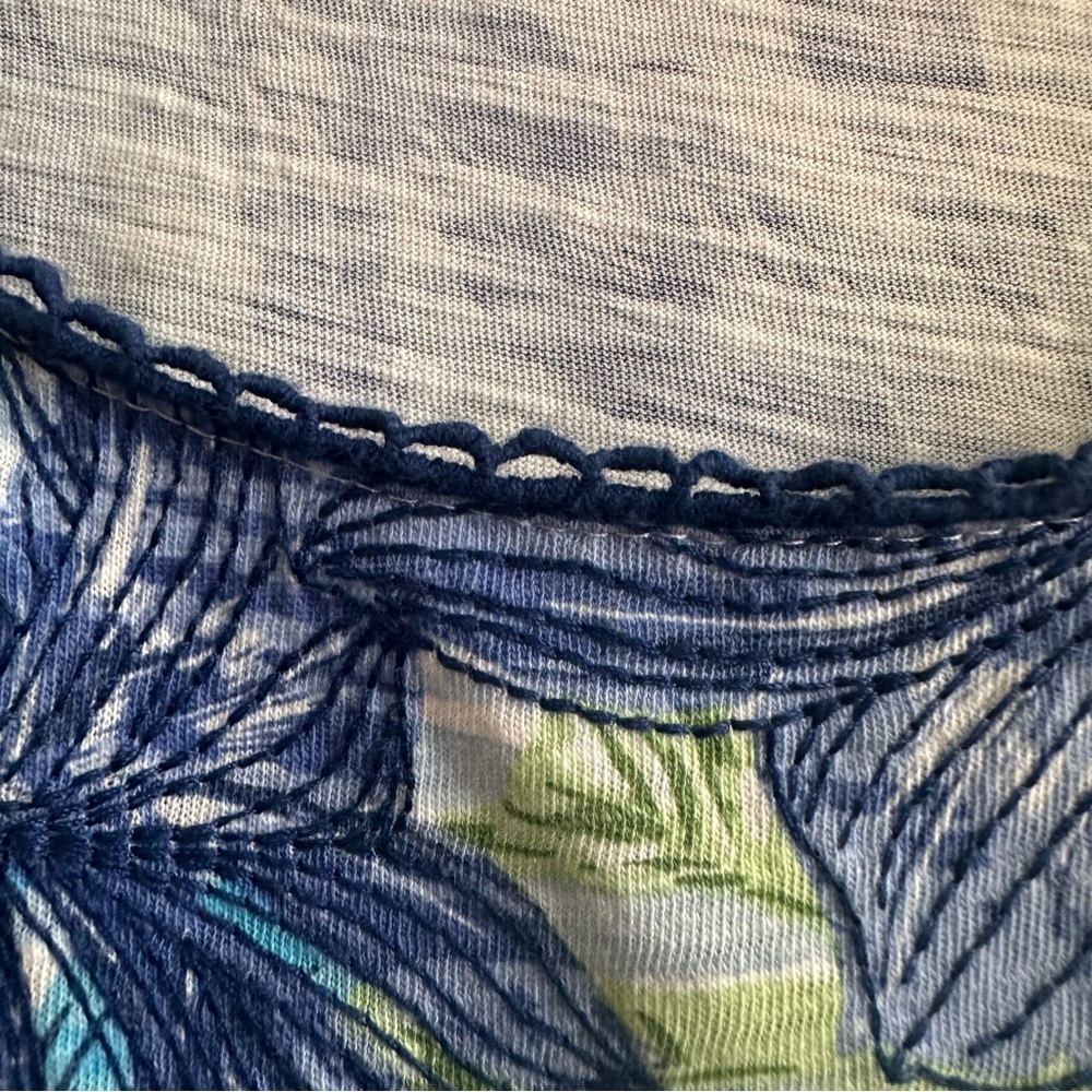J Jill Embroidered Print Tank Blue Green White Tropical Slub Knit XS Extra Small - Picture 3 of 7